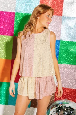 Hot Queen Of Sparkles Rose/Beige Rhinestone Active Tank