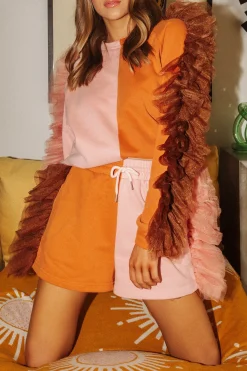 Discount Queen Of Sparkles Rose/Rust Ruffle Sweatshirt