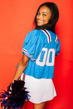 Store Queen Of Sparkles Royal & Red Qos Jersey Peplum Top