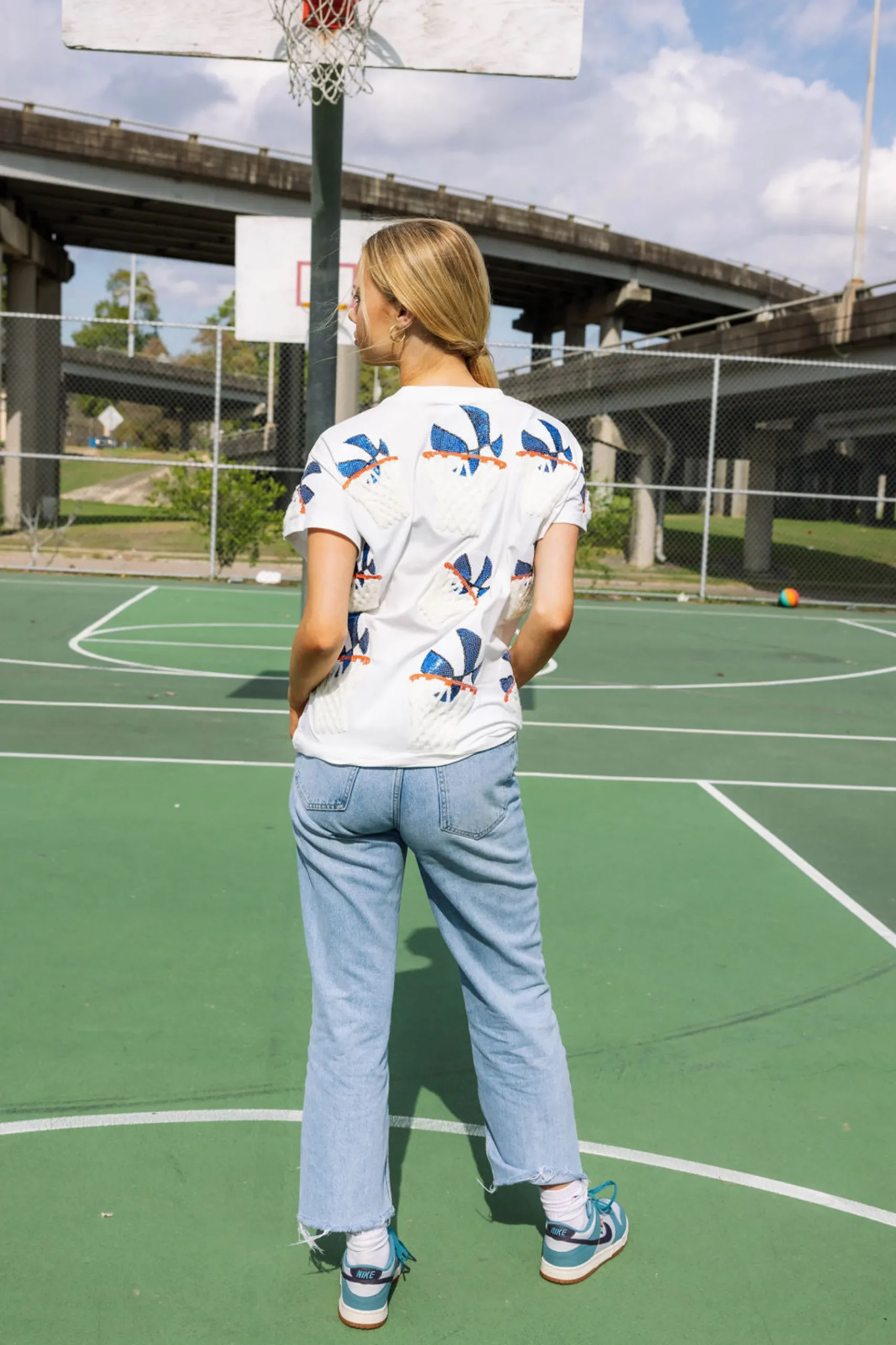 Best Sale Queen Of Sparkles Royal Blue Basketball Hoop Tee White