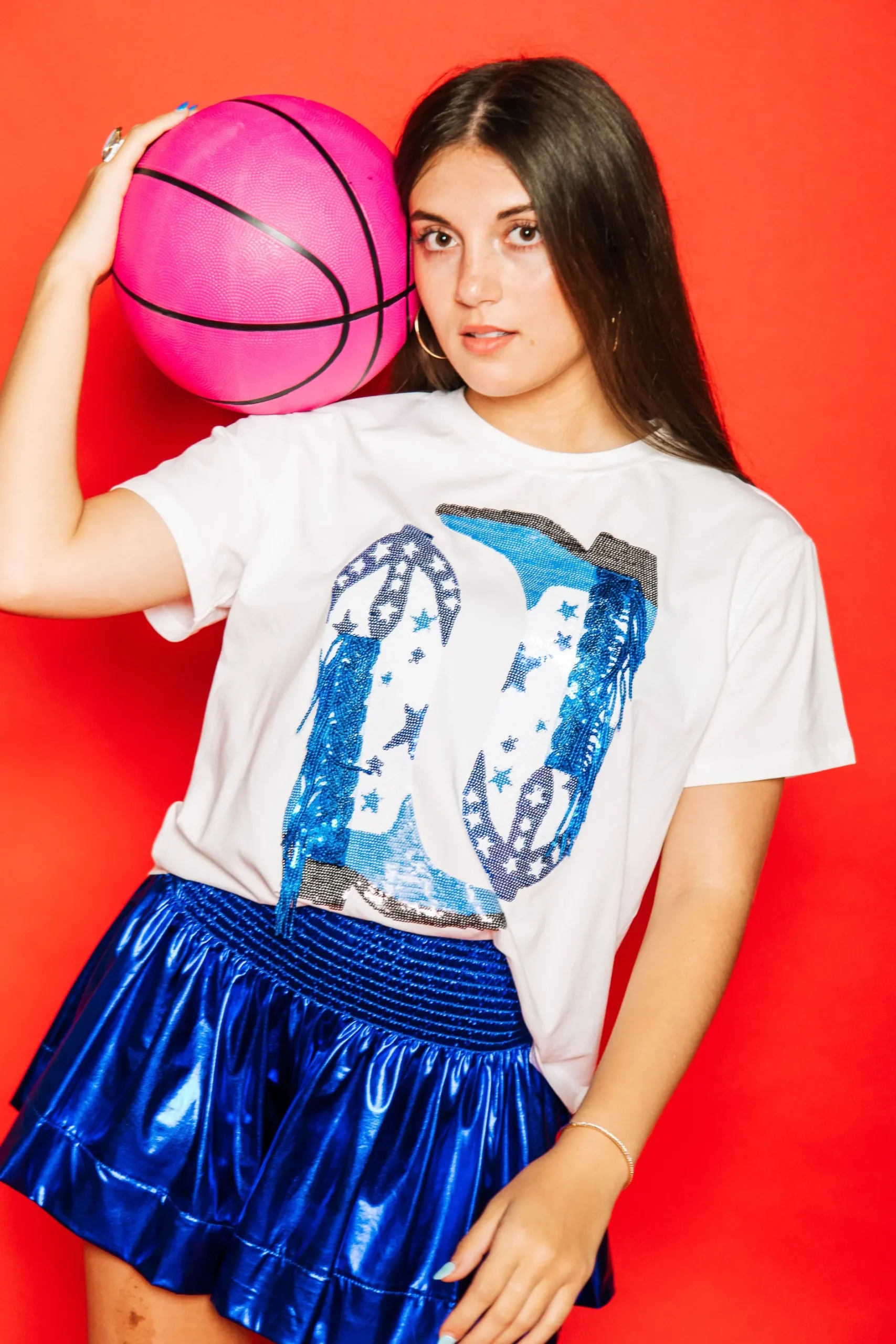 Shop Queen Of Sparkles Royal Blue Metallic Swing Shorts