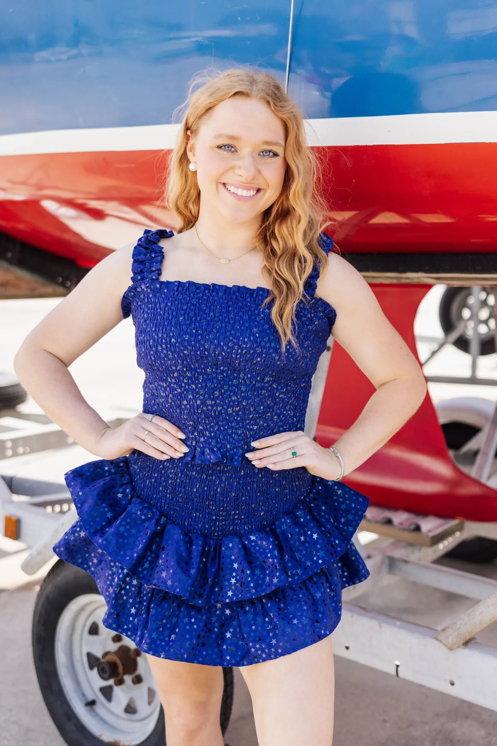 Outlet Queen Of Sparkles Royal Star Smocked Skort Royal Blue