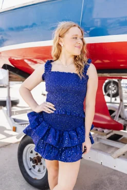 Outlet Queen Of Sparkles Royal Star Smocked Skort Royal Blue