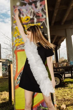 Sale Queen Of Sparkles Ruffle Diagonal Tee Dress Black/White