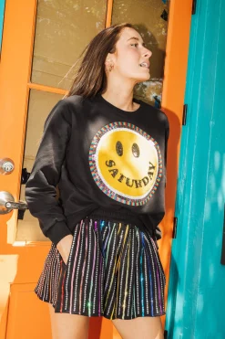 Cheap Queen Of Sparkles Saturday Smiley Sweatshirt