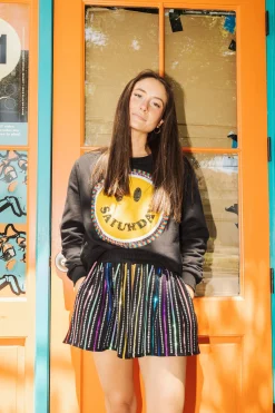 Cheap Queen Of Sparkles Saturday Smiley Sweatshirt