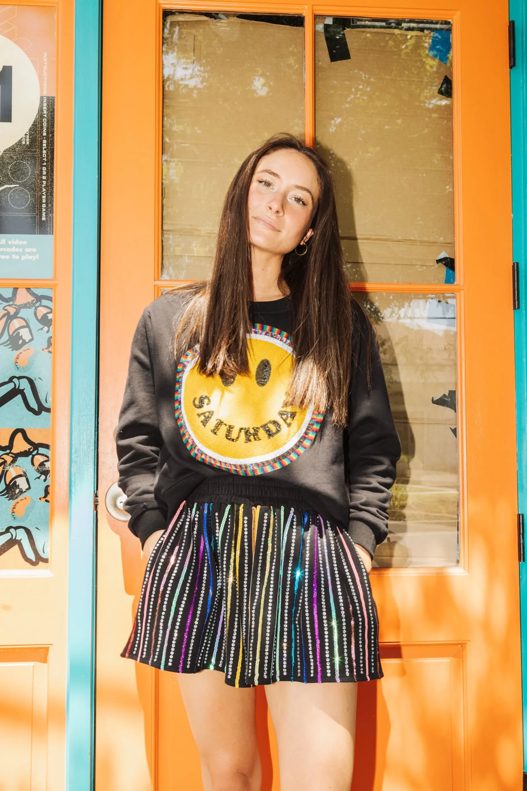 Cheap Queen Of Sparkles Saturday Smiley Sweatshirt