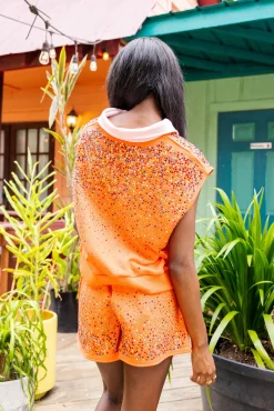 Fashion Queen Of Sparkles Scatter Rhinestone Short Orange