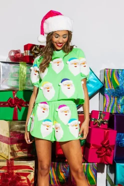 Sale Queen Of Sparkles Scatter Santa Short Neon Green