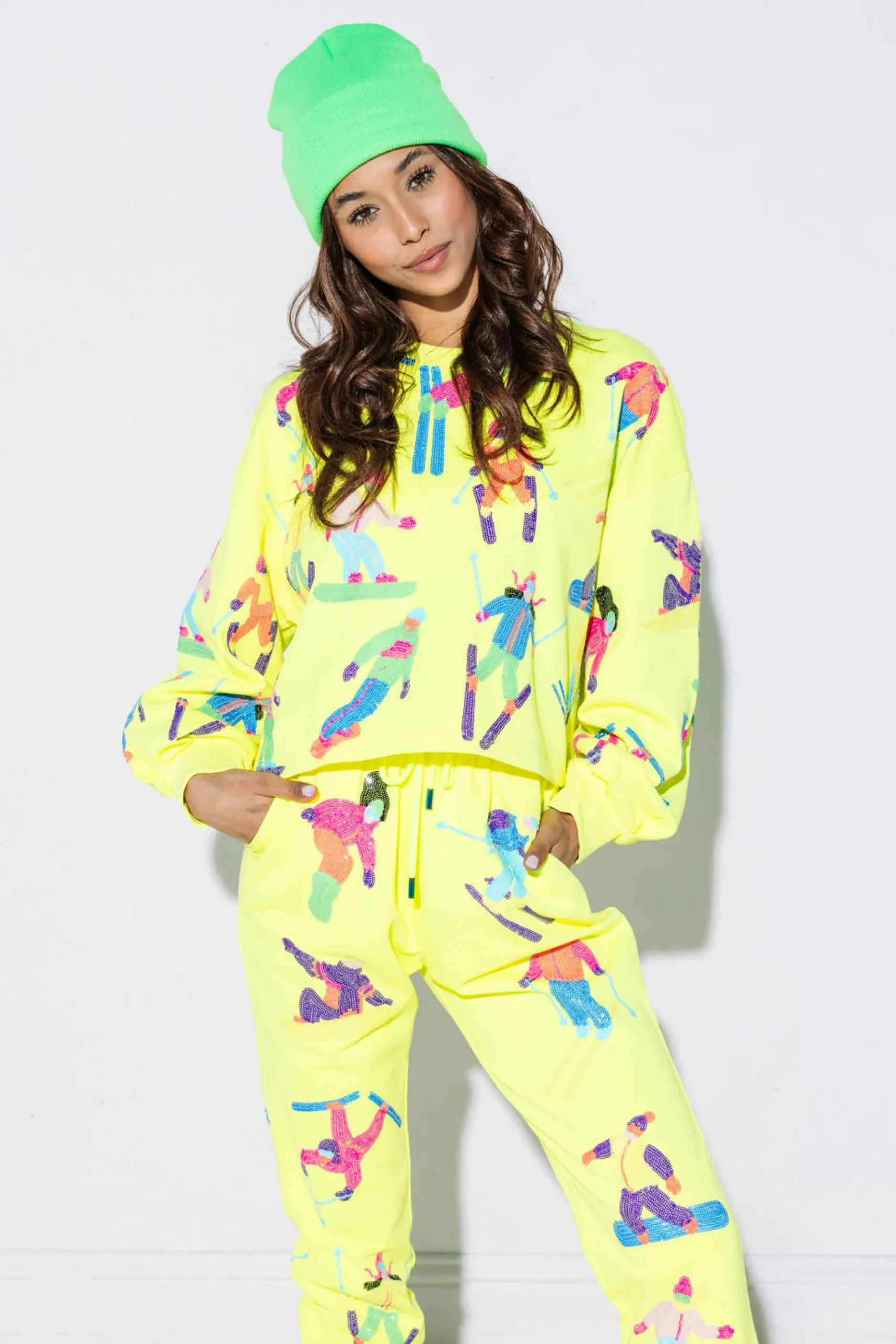 Best Sale Queen Of Sparkles Scatter Skier Jogger Neon Yellow