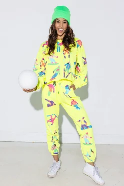 Best Sale Queen Of Sparkles Scatter Skier Sweatshirt Neon Yellow