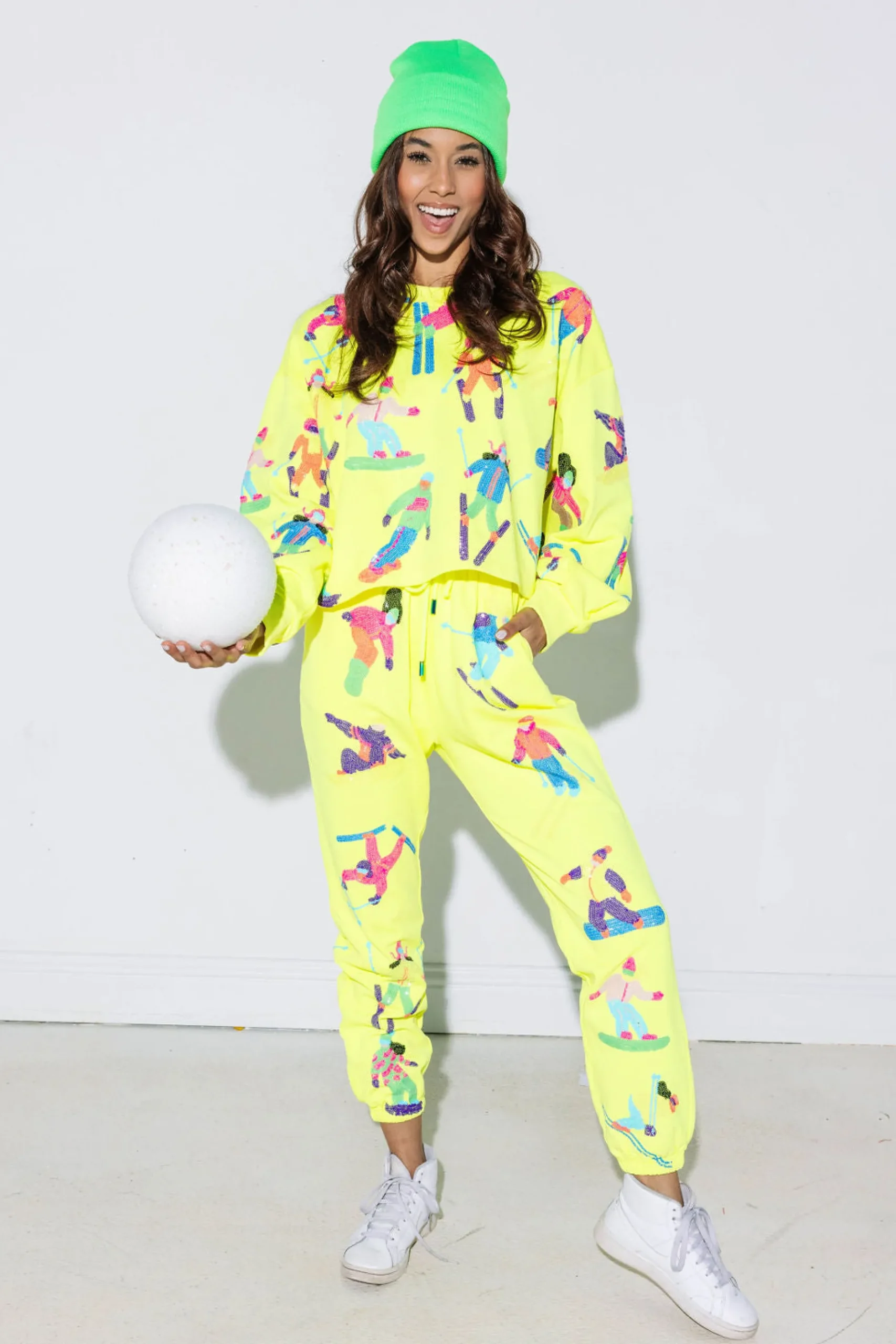 Best Sale Queen Of Sparkles Scatter Skier Sweatshirt Neon Yellow