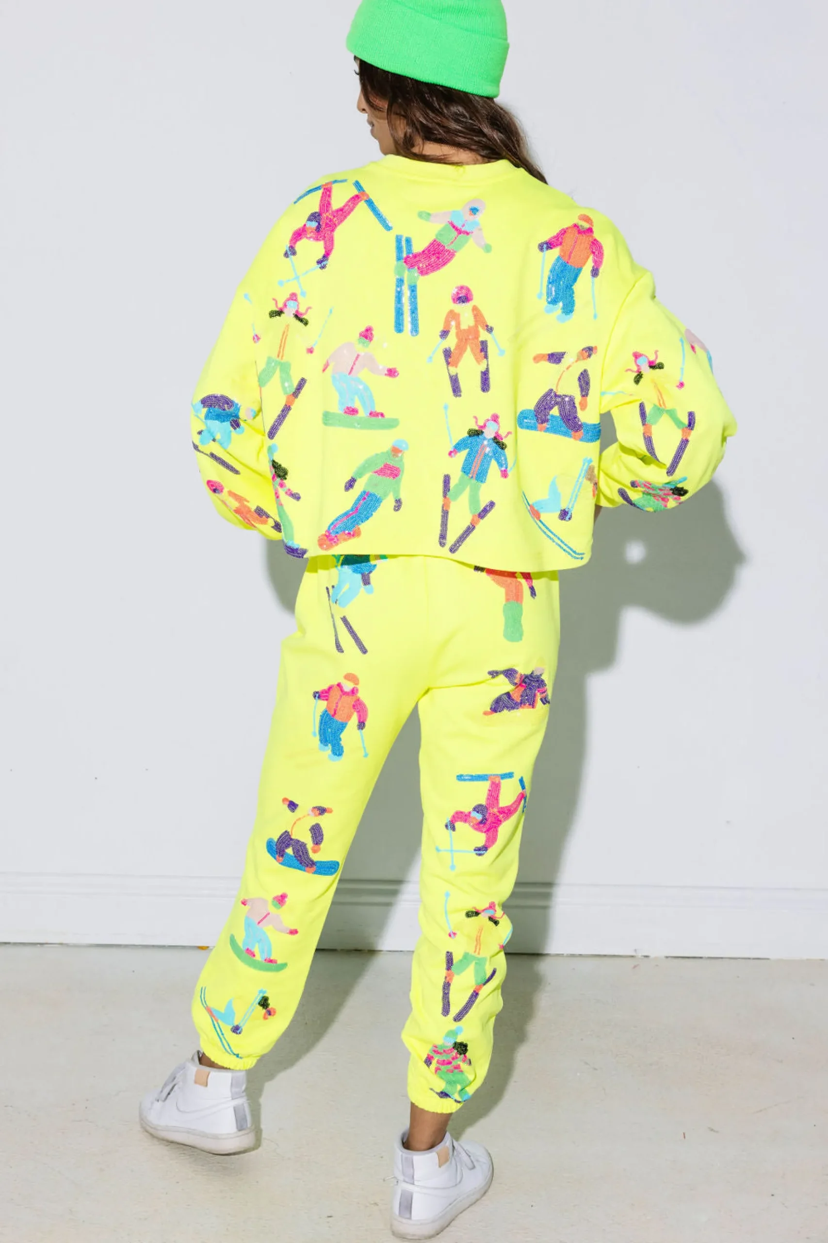 Best Queen Of Sparkles Scatter Skier Sweatshirt Neon Yellow