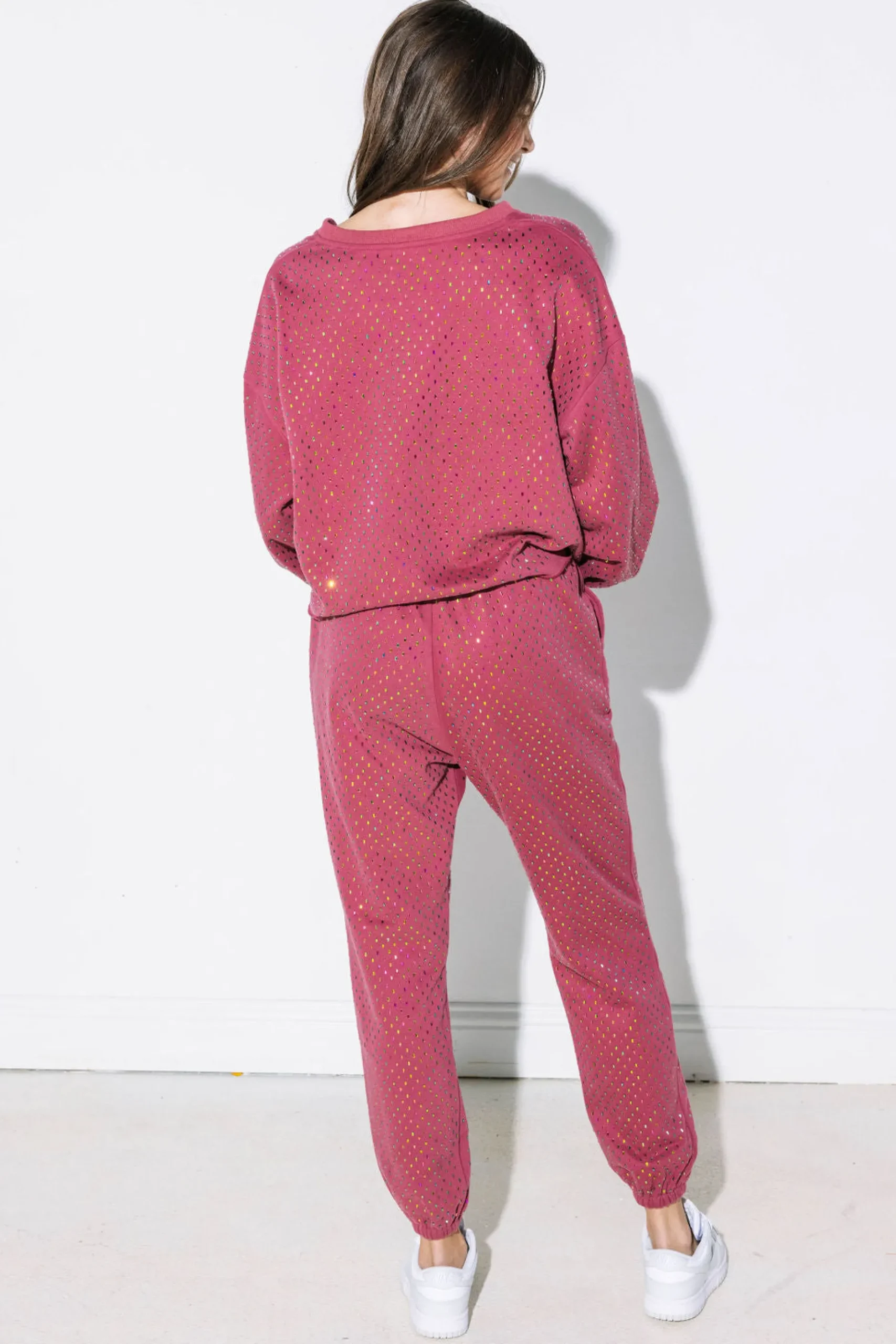 Discount Queen Of Sparkles Scattered Rhinestone Jogger Mauve