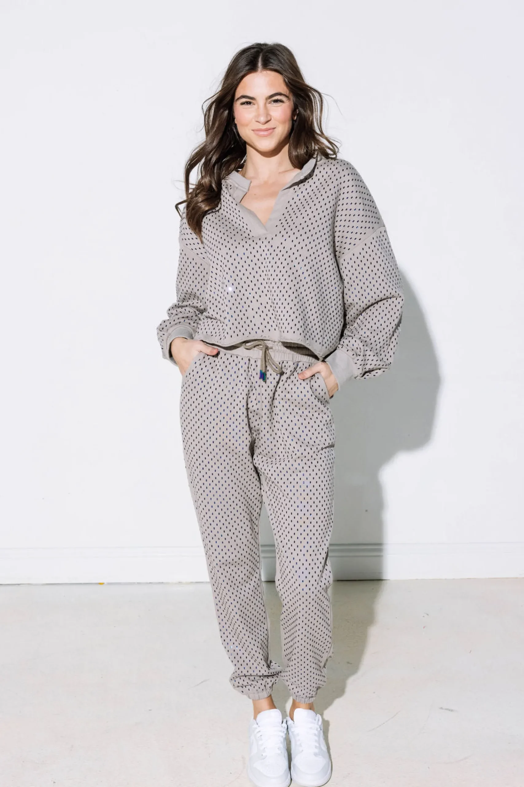 Flash Sale Queen Of Sparkles Scattered Rhinestone Jogger Grey