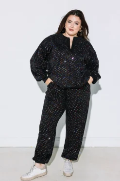 Cheap Queen Of Sparkles Scattered Rhinestone Jogger Black Multi