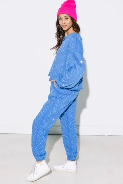 Hot Queen Of Sparkles Scattered Rhinestone Jogger Royal Blue