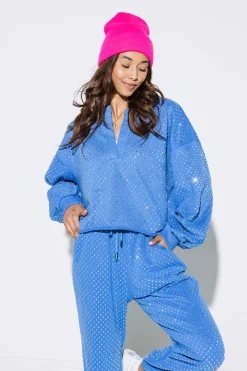 Hot Queen Of Sparkles Scattered Rhinestone Jogger Royal Blue