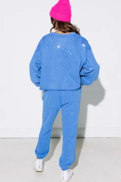 Hot Queen Of Sparkles Scattered Rhinestone Jogger Royal Blue