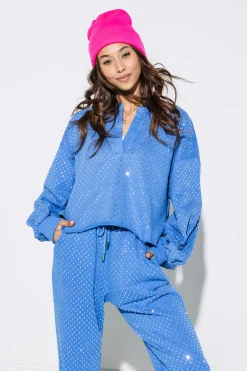 Flash Sale Queen Of Sparkles Scattered Rhinestone Sweatshirt Royal Blue