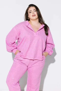 Fashion Queen Of Sparkles Scattered Rhinestone Sweatshirt Pink