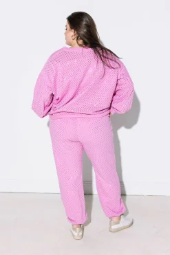 Fashion Queen Of Sparkles Scattered Rhinestone Sweatshirt Pink
