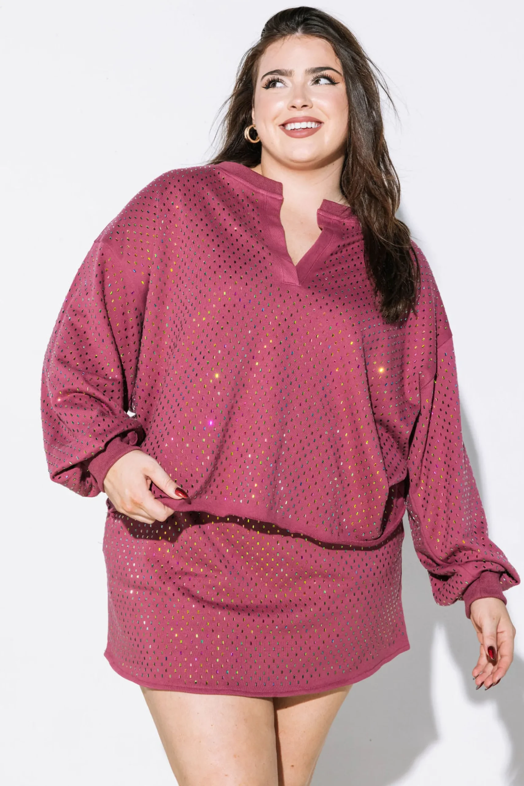 Online Queen Of Sparkles Scattered Rhinestone Sweatshirt Mauve