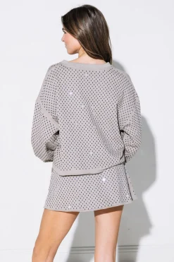 Best Sale Queen Of Sparkles Scattered Rhinestone Sweatshirt Grey