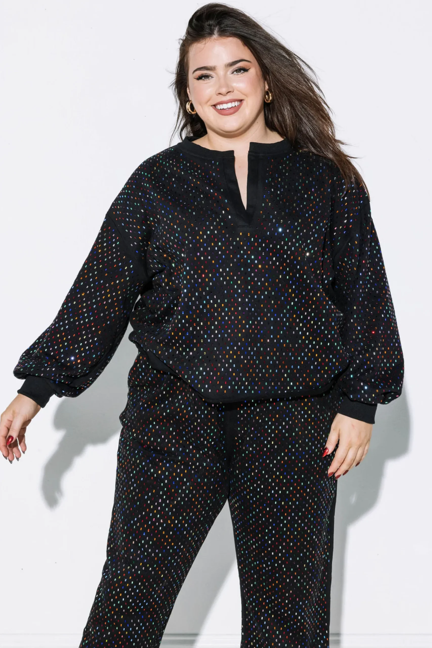 Clearance Queen Of Sparkles Scattered Rhinestone Sweatshirt Black Multi