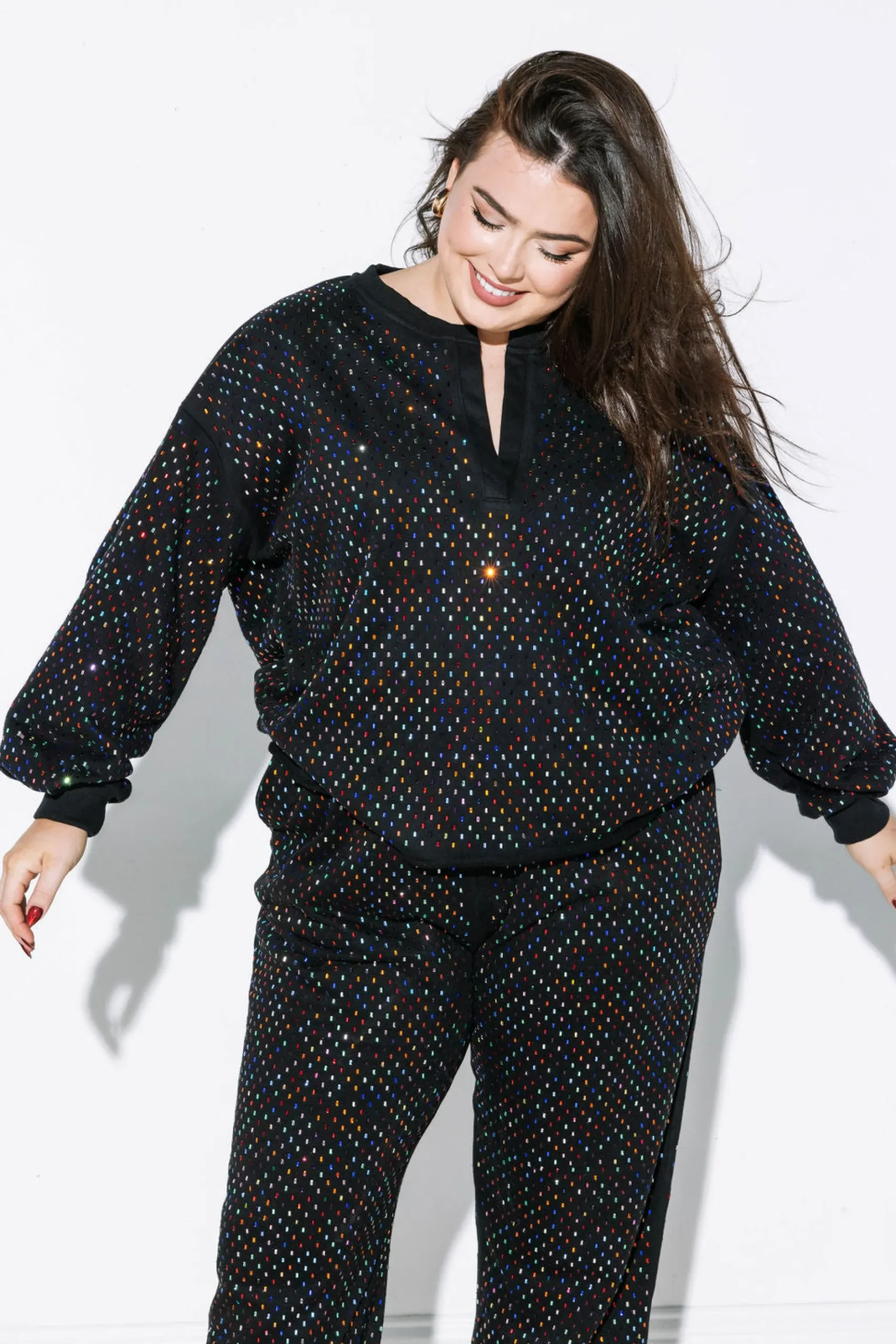 Clearance Queen Of Sparkles Scattered Rhinestone Sweatshirt Black Multi