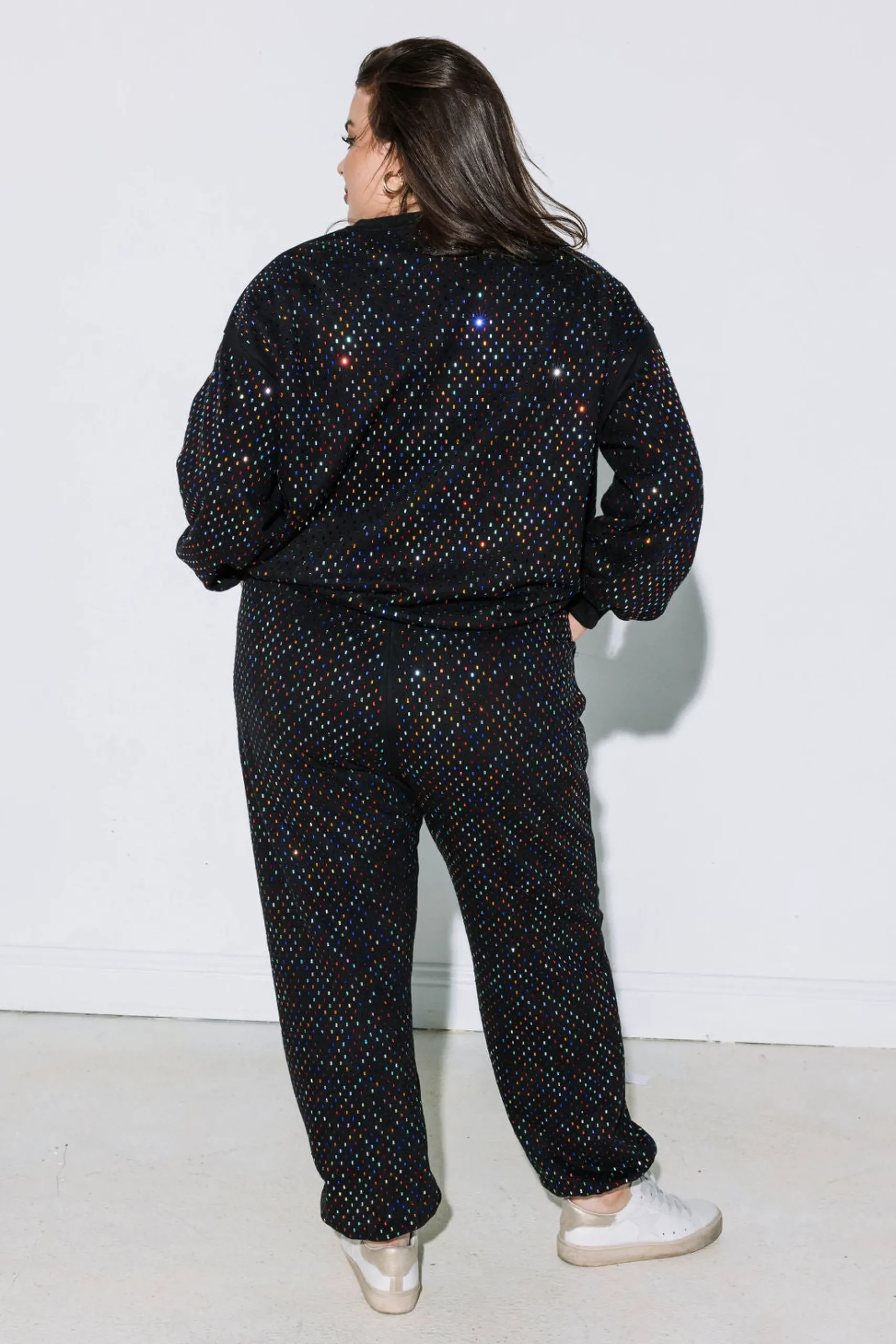 Clearance Queen Of Sparkles Scattered Rhinestone Sweatshirt Black Multi
