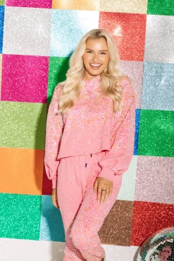 Online Queen Of Sparkles Scattered Sequin Sweatshirt Pink