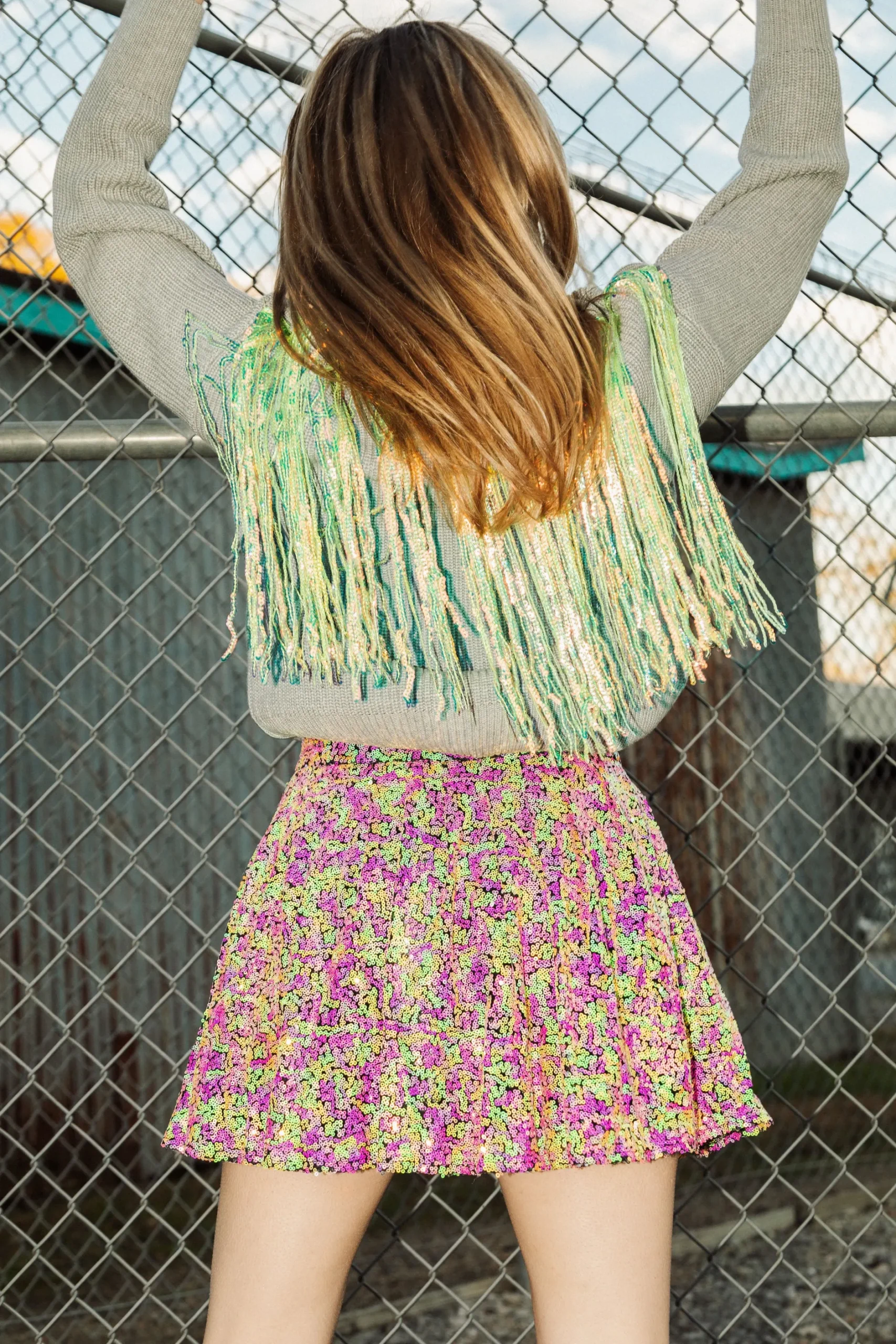 Sale Queen Of Sparkles Sequin Fringe Back Sweater
