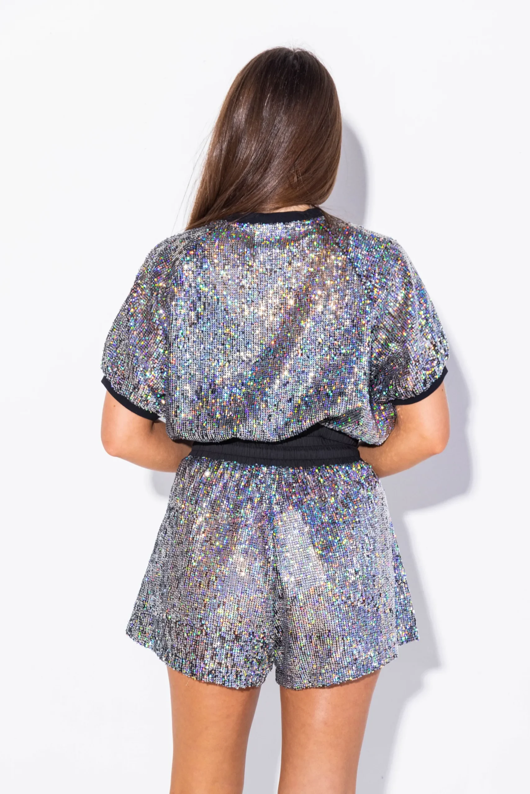 Cheap Queen Of Sparkles Sequin Mesh Bubble Coverup Top Black