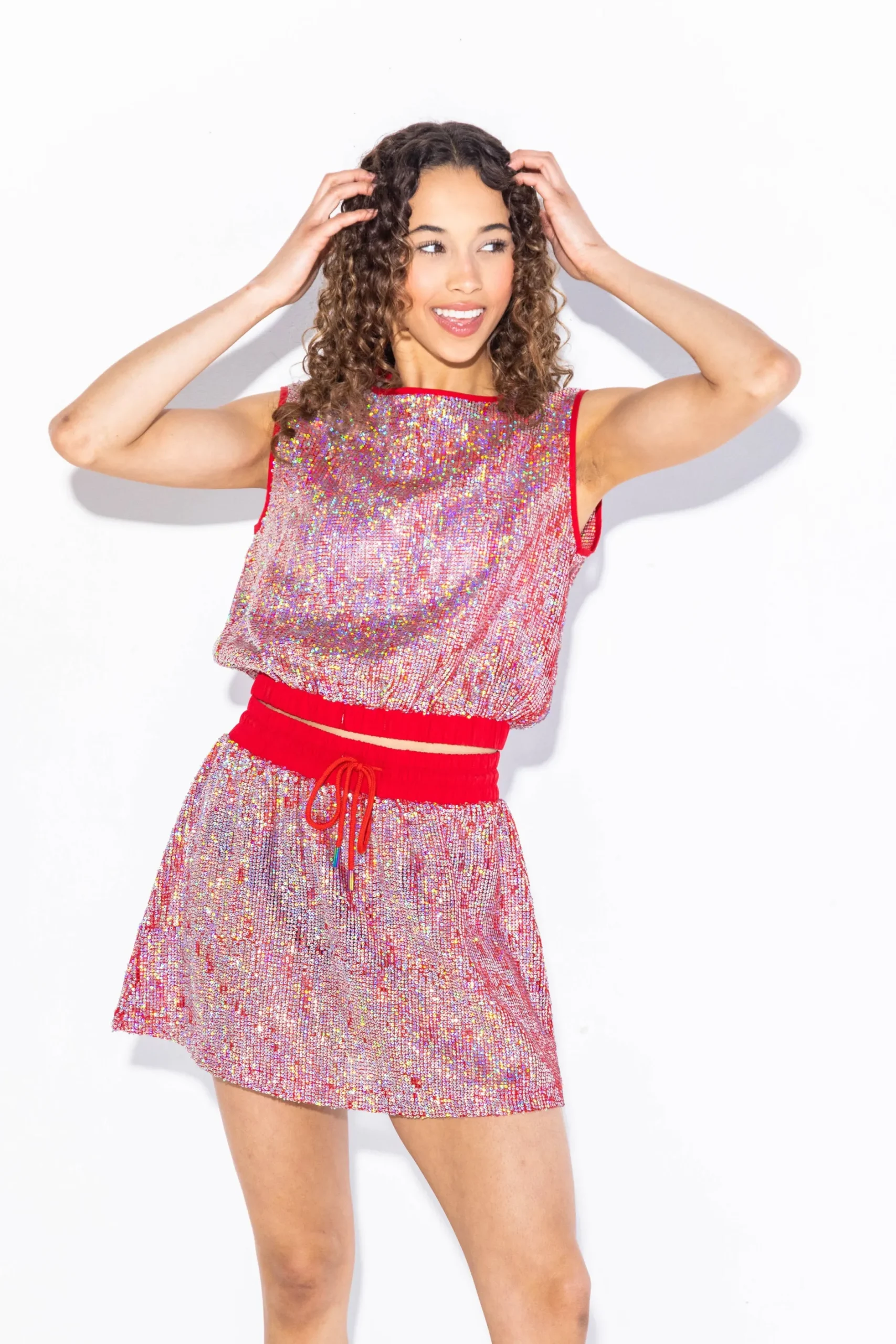 Cheap Queen Of Sparkles Sequin Mesh Coverup Skirt Red