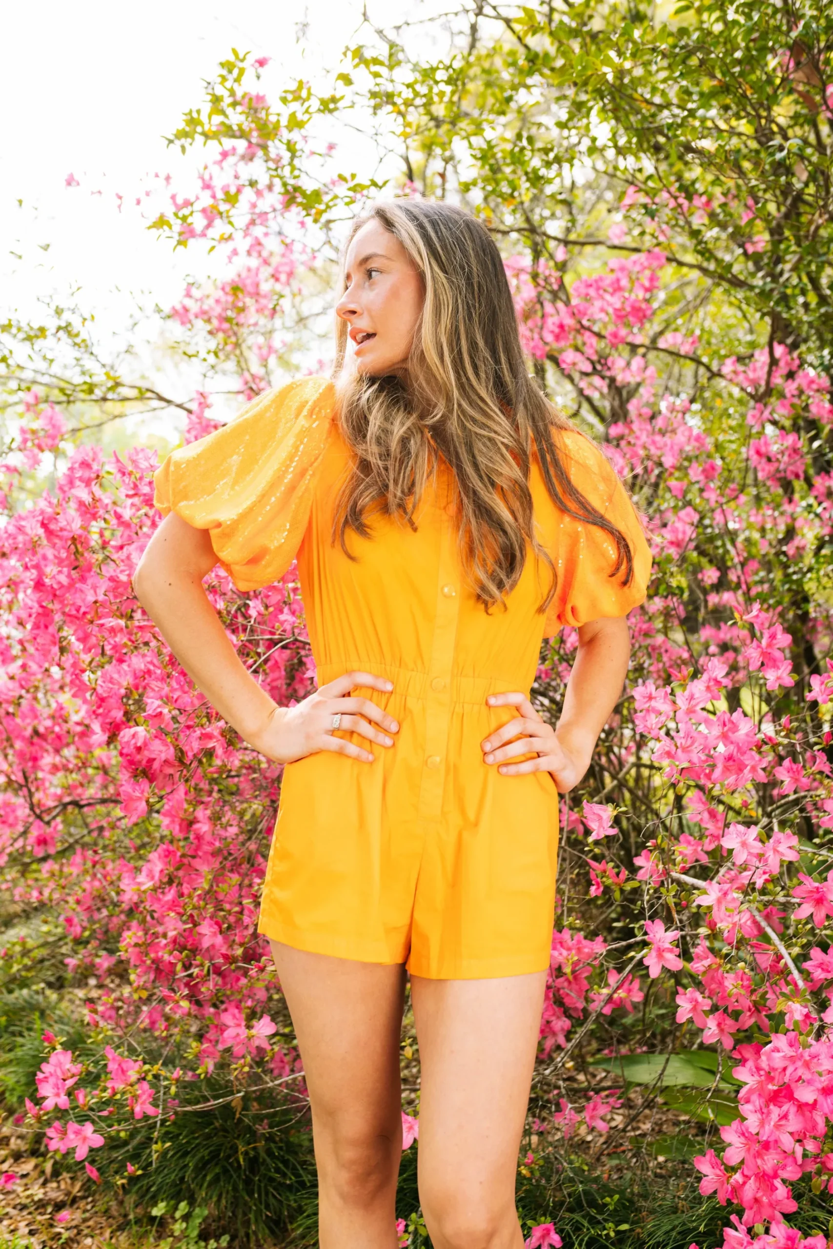 Hot Queen Of Sparkles Sequin Sleeve Romper Neon Orange
