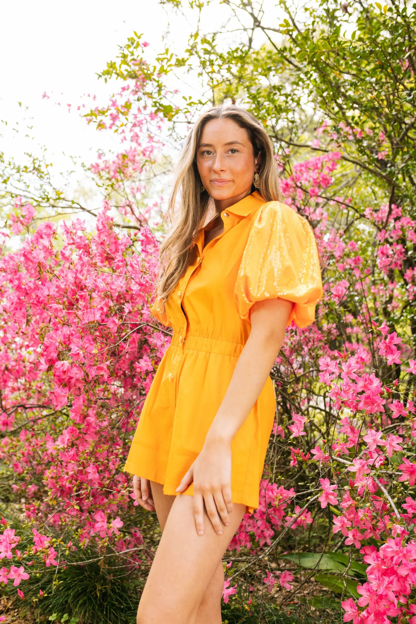 Hot Queen Of Sparkles Sequin Sleeve Romper Neon Orange