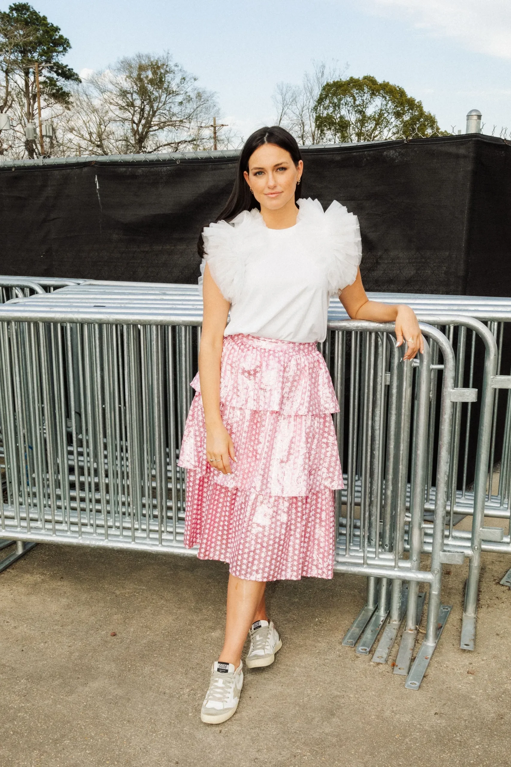 Hot Queen Of Sparkles Sequin Star Ruffle Tiered Midi Skirt