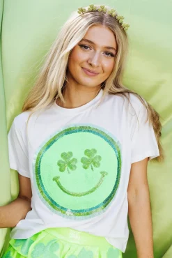 Store Queen Of Sparkles Shamrock Smiley Tee