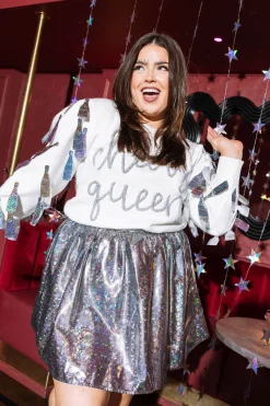 Hot Queen Of Sparkles Silver Holo Skort