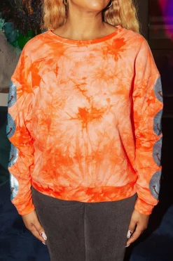 Best Queen Of Sparkles Smiley Sequin Sleeve Sweatshirt Tie Dye Red