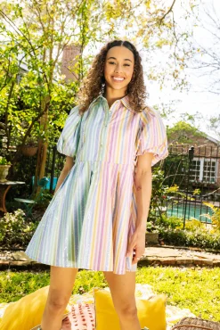 New Queen Of Sparkles Split Sequin Stripe Collar Dress Multi