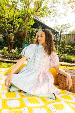 New Queen Of Sparkles Split Sequin Stripe Collar Dress Multi