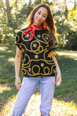 Store Queen Of Sparkles Star & Rope Tee Black