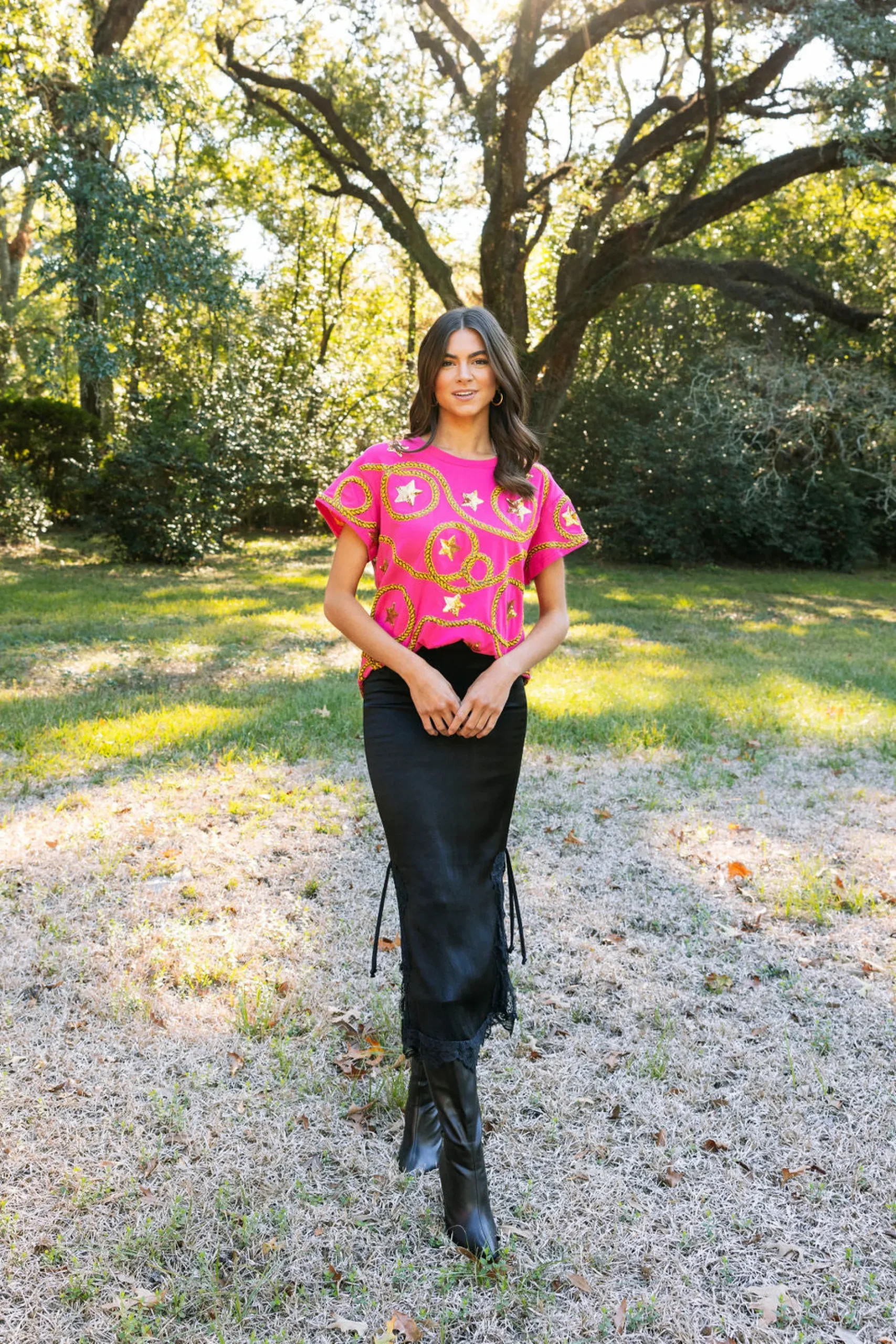 Best Sale Queen Of Sparkles Star & Rope Tee Hot Pink