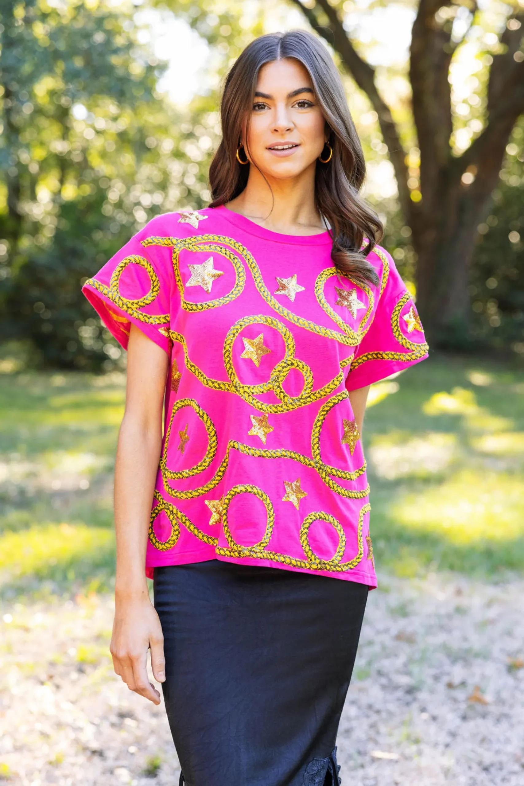Best Sale Queen Of Sparkles Star & Rope Tee Hot Pink
