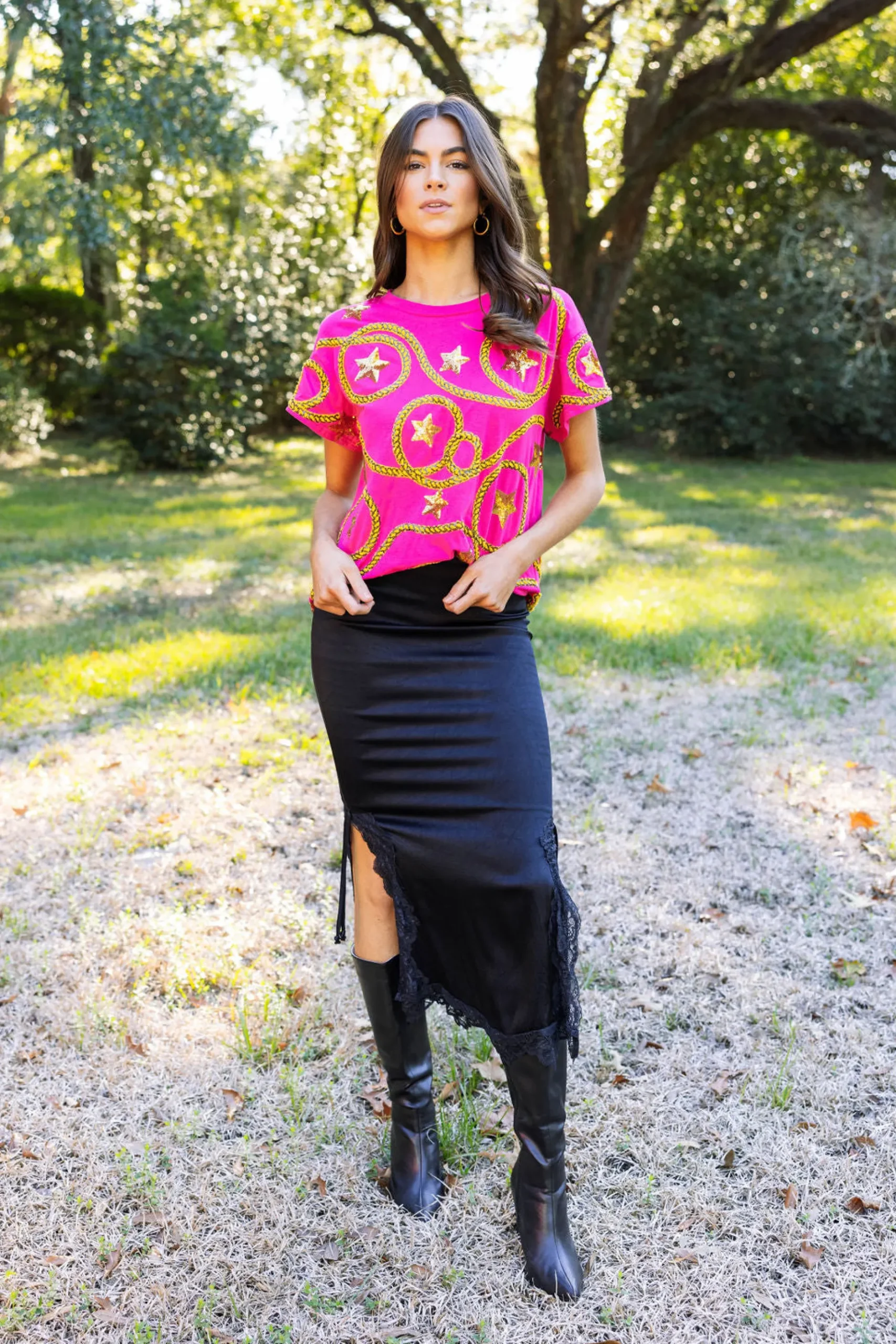 Best Sale Queen Of Sparkles Star & Rope Tee Hot Pink