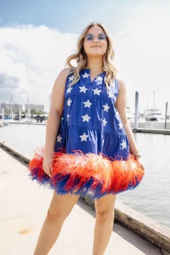 Sale Queen Of Sparkles Star Feather Bottom Tank Dress Blue