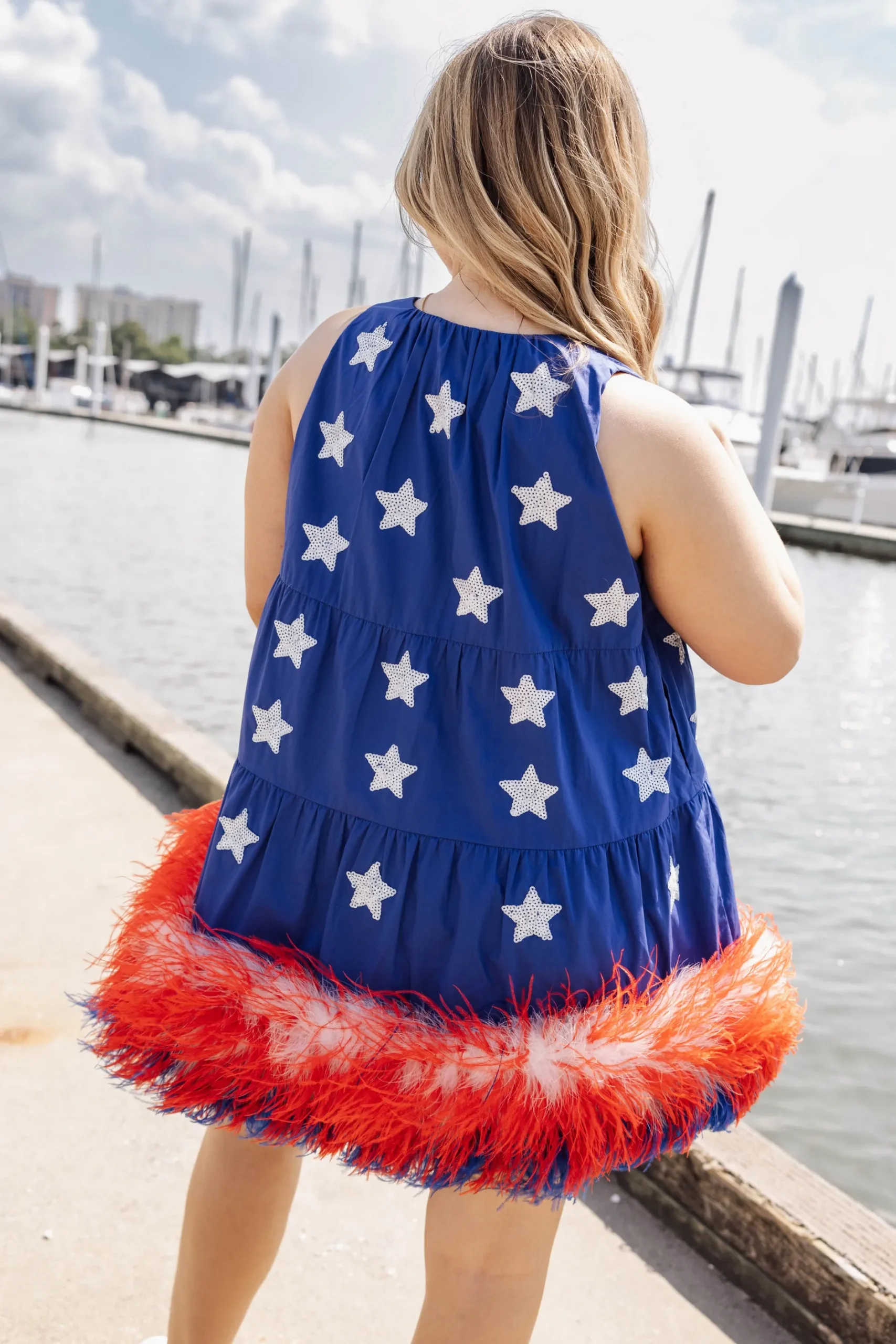 Sale Queen Of Sparkles Star Feather Bottom Tank Dress Blue