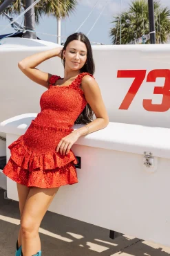 Fashion Queen Of Sparkles Star Smocked Tank Red